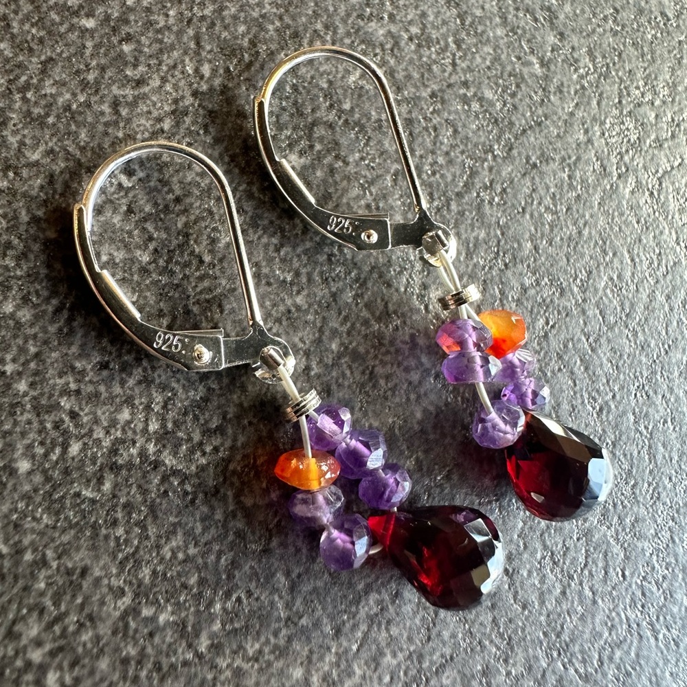 Garnet Multi-Stone Silver Earrings
